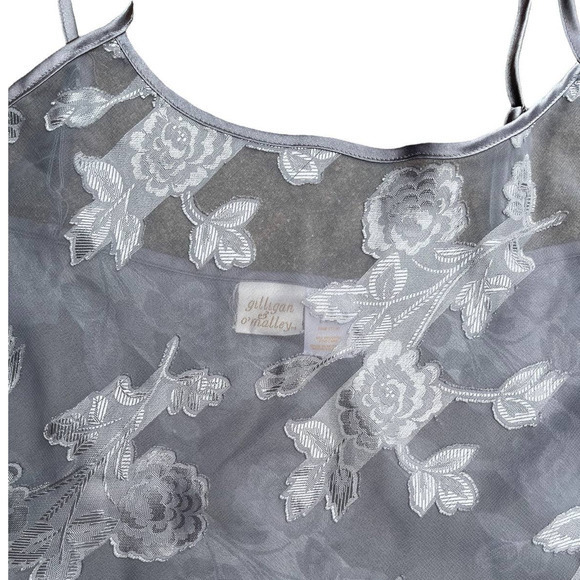 Vintage Gilligan & O Malley Lingerie Set Medium‎ Sheer Floral Applique Gray Y2K - Picture 3 of 7